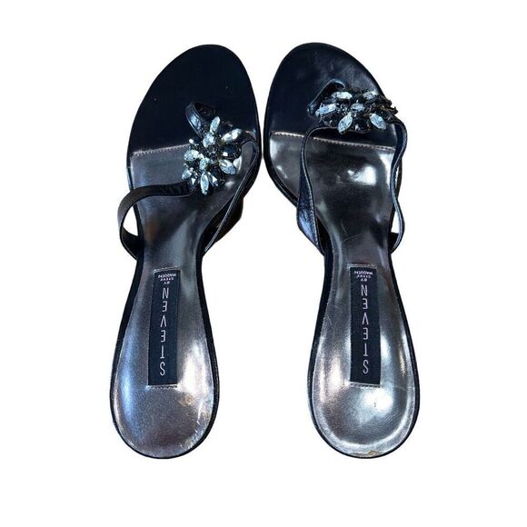 Steven by Steve Madden Black Strappy Sandal Heel With Flower Jewels Womens Sz 10 - Picture 6 of 12